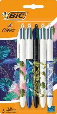 Produktbild von BIC 4 Colours Botanical Kugelschreiber, 5er-Pack mit Pflanzenmotiven