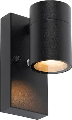 Produktbild von Qazqa Modern außen Wandleuchte, Außenlampe mit Tageslichtsensor, Wandlampe für den Garten - Solo - Schwarz, max. 35W, Geeignet für LED, 6cm, IP44