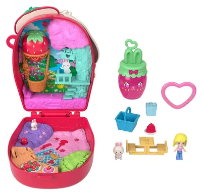 Produktbild von Polly Pocket Picknick-Häschen-Schatulle, Spielset mit 1 Mikropuppe und Haustier, Spielzeug für unterwegs mit Obst-Zubehörteilen, Tier, 4 Jahr(e), Mehrfarbig, Kunststoff