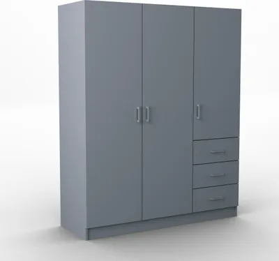 Produktbild von Masseno Drehtürenschrank PINELLO 114/177/50 cm 3-türig Schlafzimmer Schrank Kleiderschrank Graphitfarben
