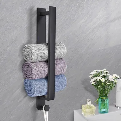 Obrázok produktu pre Unyqoos® Držiak na uteráky, samolepiaci, 40 × 4,5 × 6,5 cm – nerezová oceľ SUS304, čierna | Držiak na uteráky bez vŕtania, vhodný do kúpeľne a kuchyne