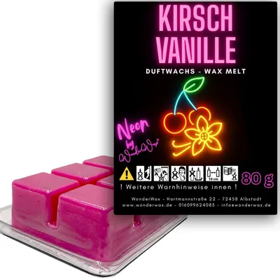 Produktbild von WonderWax Neon Duftwachs Wax Melts für Duftlampe, 6 Würfel Duftmelt Wachsmelt Sojawachs Neon Würfel für Raumdüfte, Wachs Duftöl Indoor Herbst Melts für Aromalampe Kirsch Vanille