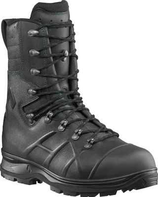 A black leather boot shown from the side.