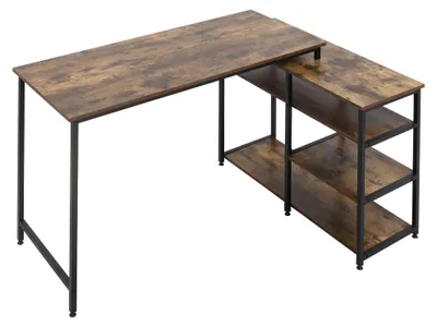 Image de Bureau informatique - Bureau - Poste de travail - Bureau d'angle - Meuble informatique - Design industriel - Étagères en bois