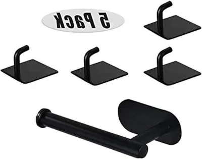 Produktbild von Badezimmerschublade aus Edelstahl mit 4 Haken - Selbstklebend - Schwarz - 16,5 cm
