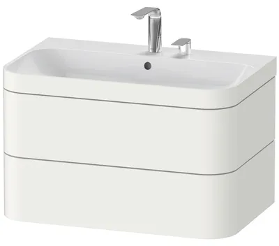 Produktbild von Waschtischunterbau HAPPY D.2 PLUS 775x490mm m UB 2 HL weiß supermatt zwei Hahnlöcher weiß supermatt