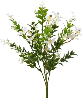 Produktbild von Kunstpflanze Miniblattbusch - H 34 cm - Grün - Weiß - Kunststoff - mit Blüten