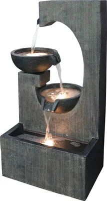 Produktbild von Dehner Gartenbrunnen Lorca, Outdoor-Brunnen, mit warmweißer LED-Beleuchtung, solarfähig, ca. 45 x 81 x 32 cm, Polyresin, grau