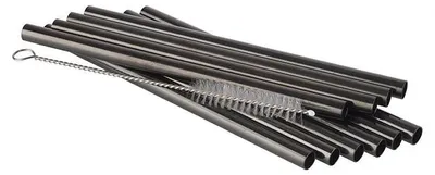 Produktbild von APS 93392 Trinkhalme, Edelstahl, 10er-Set, inkl. Reinigungsbürste, Ø 8 mm, Länge 15 cm, Gunmetal-Look