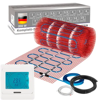 Produktbild von VILSTEIN Elektrische Fußbodenheizung 200W - Komplett-Set - Für nahezu alle Bodenbeläge | 10m² - 20m