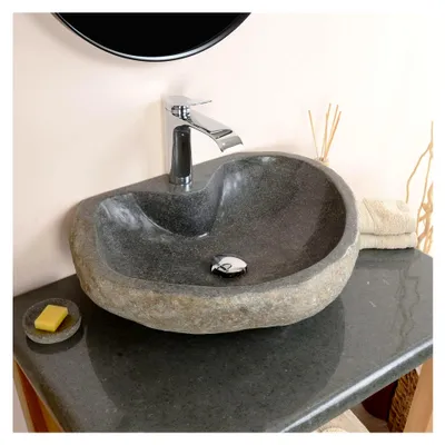 Produktbild von Waschbecken aus Naturstein 50 cm mit Hahnloch für Bad, WC und Garten