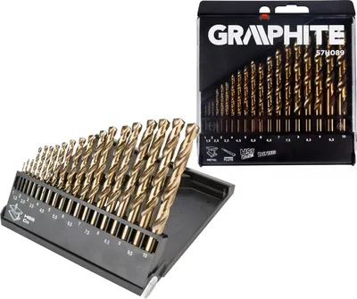 Immagine prodotto di Punte per metallo GRAPHITE HSS-Co 1,0-10,0 mm, set di 19 pezzi.