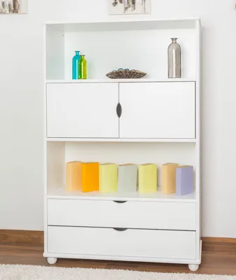 Produktbild von Bücherregal - 100 cm breit, Kiefer Holz-Massiv, Farbe: Weiß