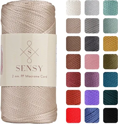 Zdjęcie produktu dla Macrame Włóczka 2 mm, 230 m, Bawełniany Polipropylenowy Sznur, Latte Kolor, do Projektów Kreatywnych