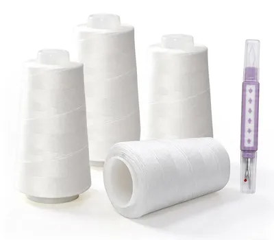 Imagen del producto de Hilo para overlock, 4 bobinas, 2750 metros, color blanco, con enhebrador de aguja, para máquinas de coser overlock
