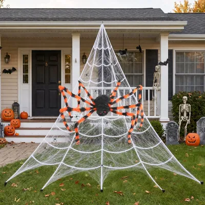 Immagine prodotto di Set di decorazioni per Halloween con una grande ragno gigante e una ragnatela