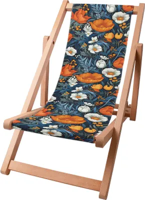 Image de Dreamroots Chaise longue enfant pliable bois, jusqu'à 130 kg, Chaise longue pliable avec dossier inclinable en 3 positions, Flower Bombs
