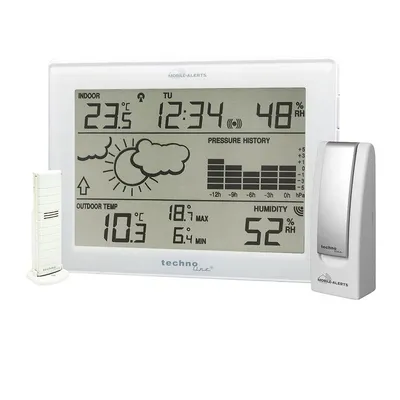 Produktbild von Technoline MA 10006, Weiß, Innen-Hygrometer, Innen-Thermometer, Außen-Hygrometer, Außen-Thermometer, Barometer, Thermometer, °C, 100 m