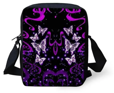 Image de Omgoods - Petite sacoche pour femmes avec bandoulière réglable, motif papillon violet