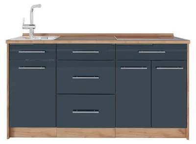 Obrázok produktu pre Kuchynský blok Vicco Fame-Line Tmavo modrá vysoký lesk 150 cm, AP Oak, Model 65424