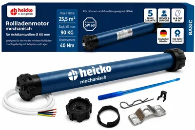 Produktbild von heicko Rollladenmotor 40 Nm SW60 Rohrmotor, 90 kg Zugkraft, 25,5 m², Basic, KI-generiertes Bild