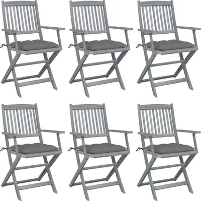 Image de Chaises pliables d'extérieur lot de 6 et coussins Bois d'acacia