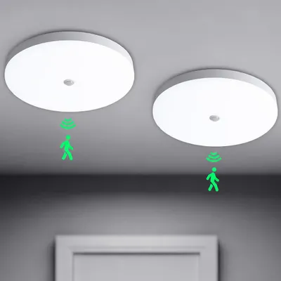 Image de set de 2 lampes de plafond Led avec détecteur de mouvement, lampe de plafond intérieur pour salle de bain cuisine salon cave chambre couloir, blanc froid 24W Ø30cm