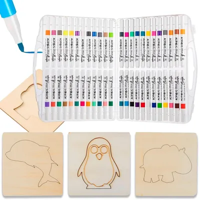 Zdjęcie produktu dla Drewniane szablony montessori do rysowania 20 szt markery akrylowe 48 zestaw kreatywny dla dzieci VEZO