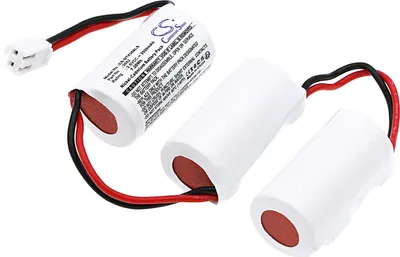 Three cylindrical battery cells with wires and a connector.