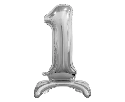 Zdjęcie produktu dla Balon foliowy B$C Cyfra stojąca 1, srebrna, 74cm