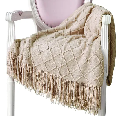 Produktbild von weiche Strickdecke aus Wolle, Quasten, Kuscheldecke, Sofadecke, Tagesdecke