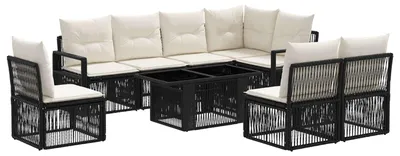 Immagine prodotto di Set da giardino composto da 9 pezzi, colore nero e crema, in rattan sintetico