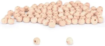 Productafbeelding van Famanu houten kralen, 8 mm, 100 stuks – Onbewerkte, ronde kralen – Geschikt voor zelfgemaakte decoraties en sieraden