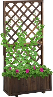 Zdjęcie produktu dla Podwyższona grządka z kratką do pnączy – drewniana skrzynka na kwiaty o wymiarach 72,5 x 31,5 x 149,5 cm, idealna do uprawy pnączy i róż w ogrodzie