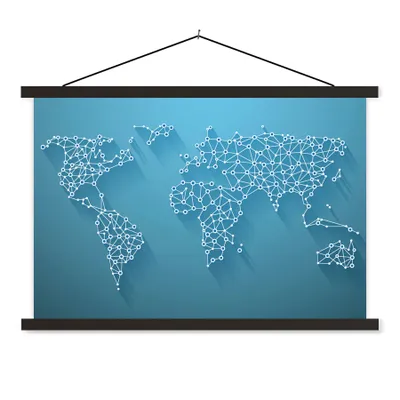 Produktbild von MuchoWow® Textilposter Weltkarte - Linien - Blau 150x100 cm mit schwarzem Rahmen - Schlafzimmer