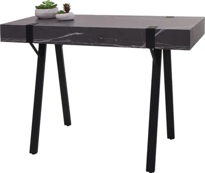 Zdjęcie produktu dla Stolik konsola HWC-L54, stolik pod telefon stolik do pracy stolik boczny stolik do przechowywania, metal 75x100x40cm ~ marmurowy szary