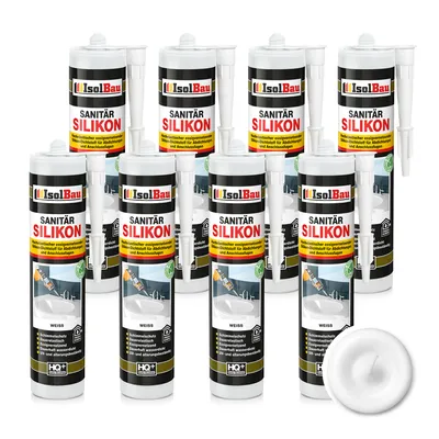 Produktbild von Isolbau Sanitär Silikon 8 x 300 ml Weiß - Hochelastischer Silikon-Dichtstoff für Abdichtungen & Fugen – Schimmelresistent, wasserdicht - Kartusche