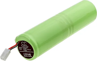 A single green battery pack with a white connector and wires is shown against a white background.