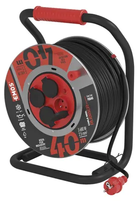 Venkovní prodlužovací kabel na bubnu 40 m / 4 zás. / černý / guma-neopren / 230V / 2,5 mm2