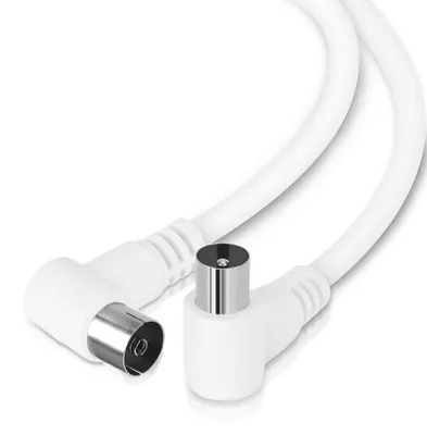 Immagine prodotto di Cavo antenna TV Aigostar, cavo coassiale, angolo di 90°, compatibile con HDTV, DVB-T, DVB-T2, DVB-C, DVB-S, DVB-S2, DAB, radio, 5 metri, bianco – 5 m
