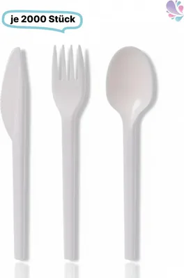 Produktbild von Set: Plastikbesteck Premium Löffel /Gabel/ Messer Mehrwegbesteck, 2000Stk, weiß, robust