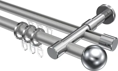 Produktbild von Interdeco Rundrohr-Innenlaufstange / Gardinenstange (Kombination) Silbergrau / Chrom, Typ Prestige Luino (Kugel), 20 mm Ø 2-läufig, 160 cm