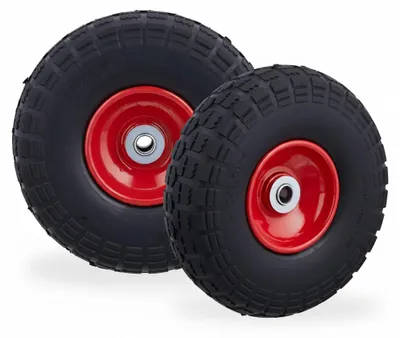 Produktbild von Relaxdays 2x Sackkarrenrad, pannensichere Vollgummireifen, 4.1/3.5-4", 16 mm Achse, bis 150 kg, 260x85 mm, schwarz-rot