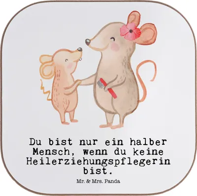 Produktbild von Mr. & Mrs. Panda Untersetzer für Gläser Heilerziehungspflegerin Herz - Weiß - Geschenk, Heilpädagogin, Ausbildung, Tischuntersetzer, Holzuntersetzer, Tassenuntersetzer