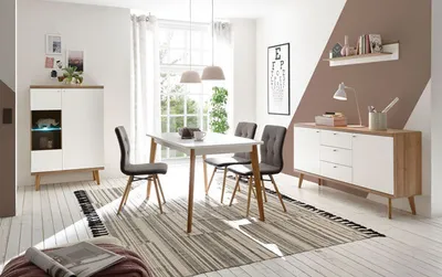 Produktbild von Esszimmer Set Merle 250cm eiche riviera / weiß matt Esstisch Vitrine