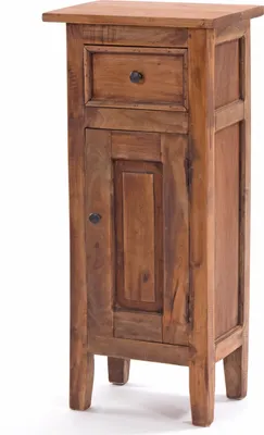 A wooden cabinet with a drawer and a door, shown against a white background.