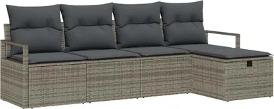 Image de Ensemble de canapé de jardin avec coussin 5 pcs Gris Poly rotin