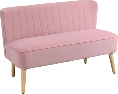 Zdjęcie produktu dla HOMCOM 2-osobowa sofa tapicerowana tkaniną meble wypoczynkowe sofa drewniana pianka aksamitna poliester różowy 117 x 56,5 x 77 cm