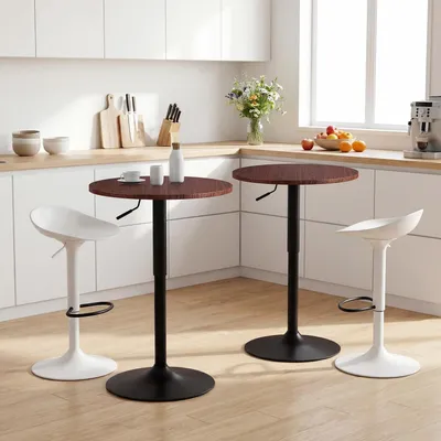 Image de Table haute de bar, style bistrot, diamètre 60 cm, hauteur réglable de 70 à 91,5 cm, pivotante à 360°, couleur marron