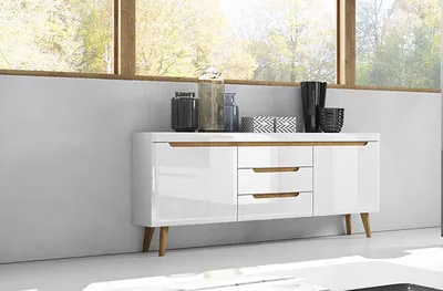 Produktbild von Sideboard Kommode Anrichte Wohnzimmer 160cm weiß hochglanz riviera eiche